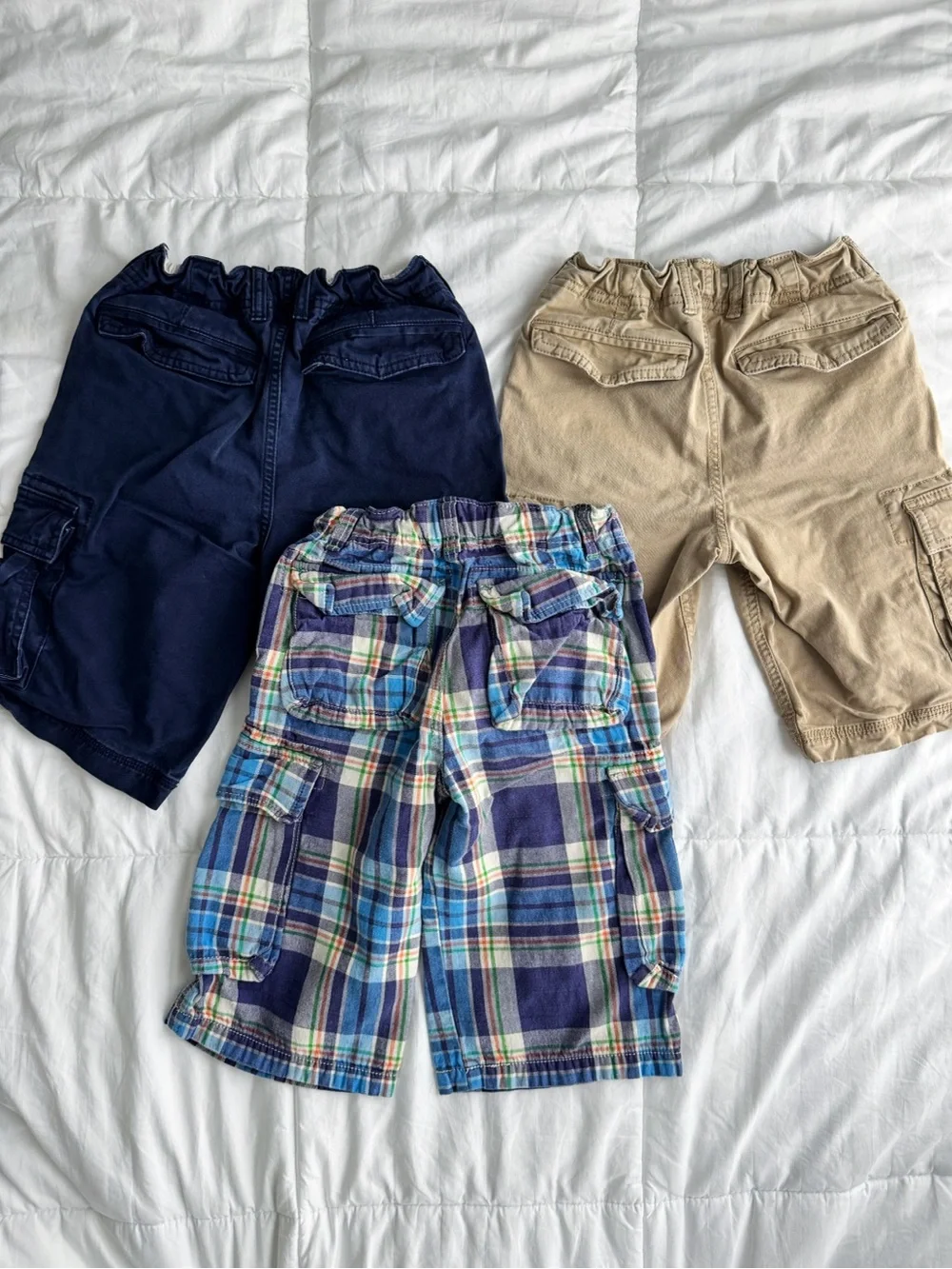GAP Mini Boden Boys Cargo Shorts - Navy, Khaki & Blue Plaid Size 12 (set of 3)
